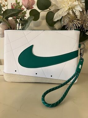 Nike White Wristlet with Green Swoosh and Strap